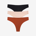 Simply Smooth No Show Thong 3 Pack Terra/Buff/Black