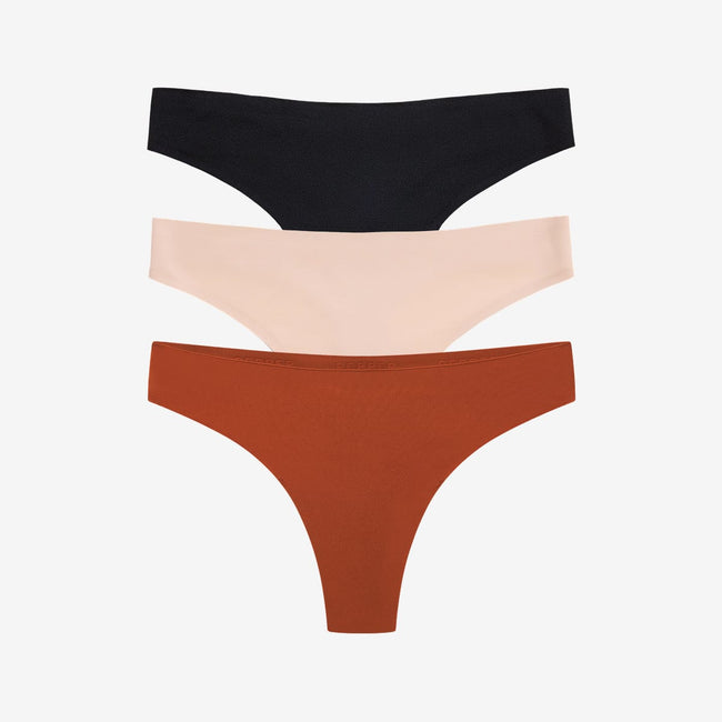 Simply Smooth No Show Thong 3 Pack Terra/Buff/Black