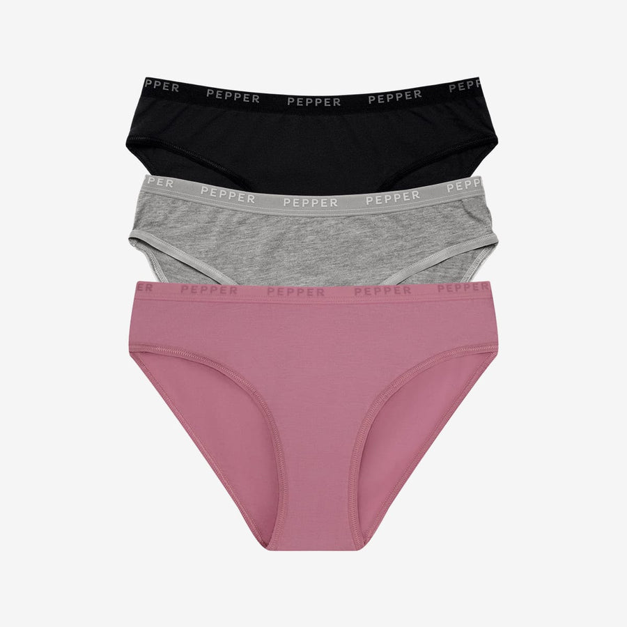Supima® Cotton Bikini 3 Pack Lilas/Heather Grey/Black