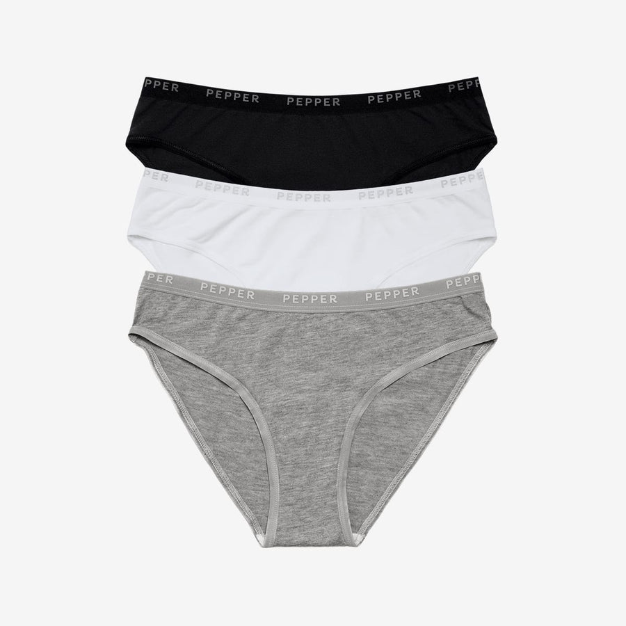 Supima® Cotton Bikini 3 Pack Heather Grey/White/Black
