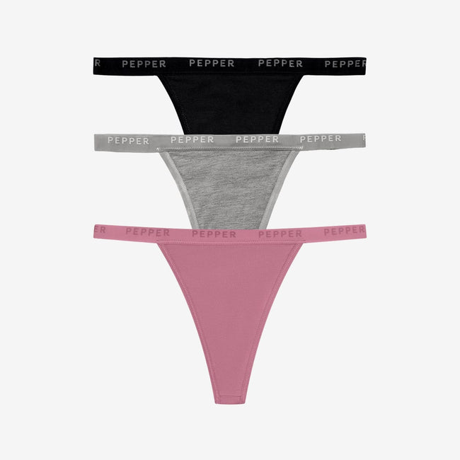 Supima® Cotton String Thong 3 Pack Lilas/Heather Grey/Black